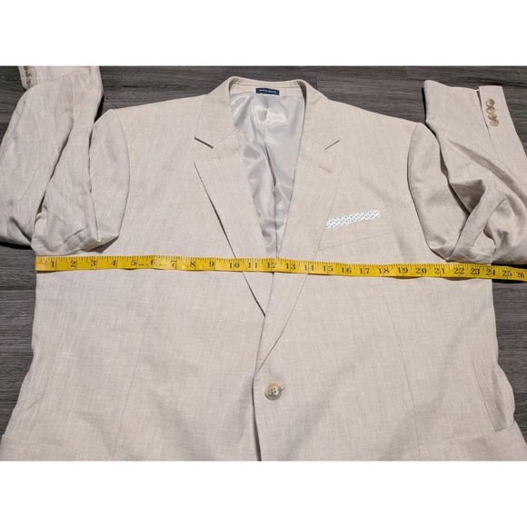 Stafford Men's Tan Herringbone Linen Cotton Classic Fit Blazer Size 50R - Picture 7 of 9